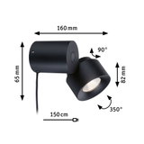 Applique murale LED noire en métal avec tête réglable et câble de 150 cm pour un éclairage flexible