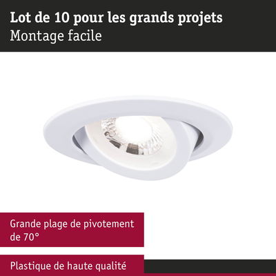 Spot encastrable blanc en plastique de haute qualité avec grande plage de pivotement de 70°