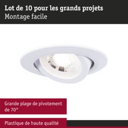 Spot encastré blanc en plastique de haute qualité avec plage de pivotement de 70° pour un éclairage flexible