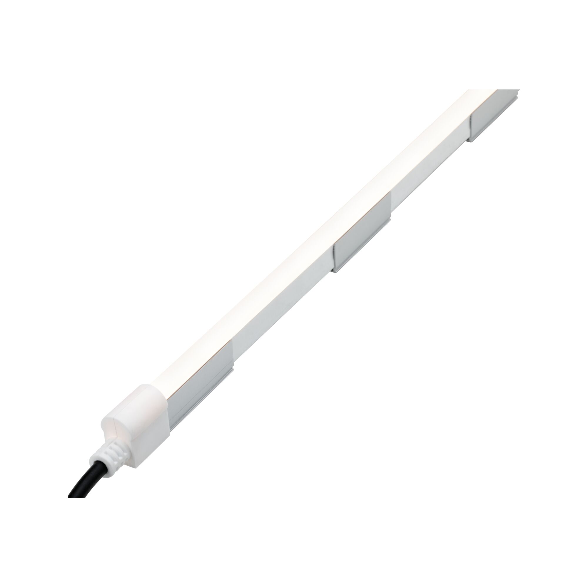 Slim white aluminum LED strip with cable connection for modern lighting accents