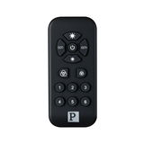 Black remote control with buttons for light and color temperature adjustment for LED lighting