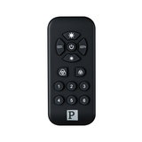 Black remote control with buttons for light and color temperature adjustment for LED lighting