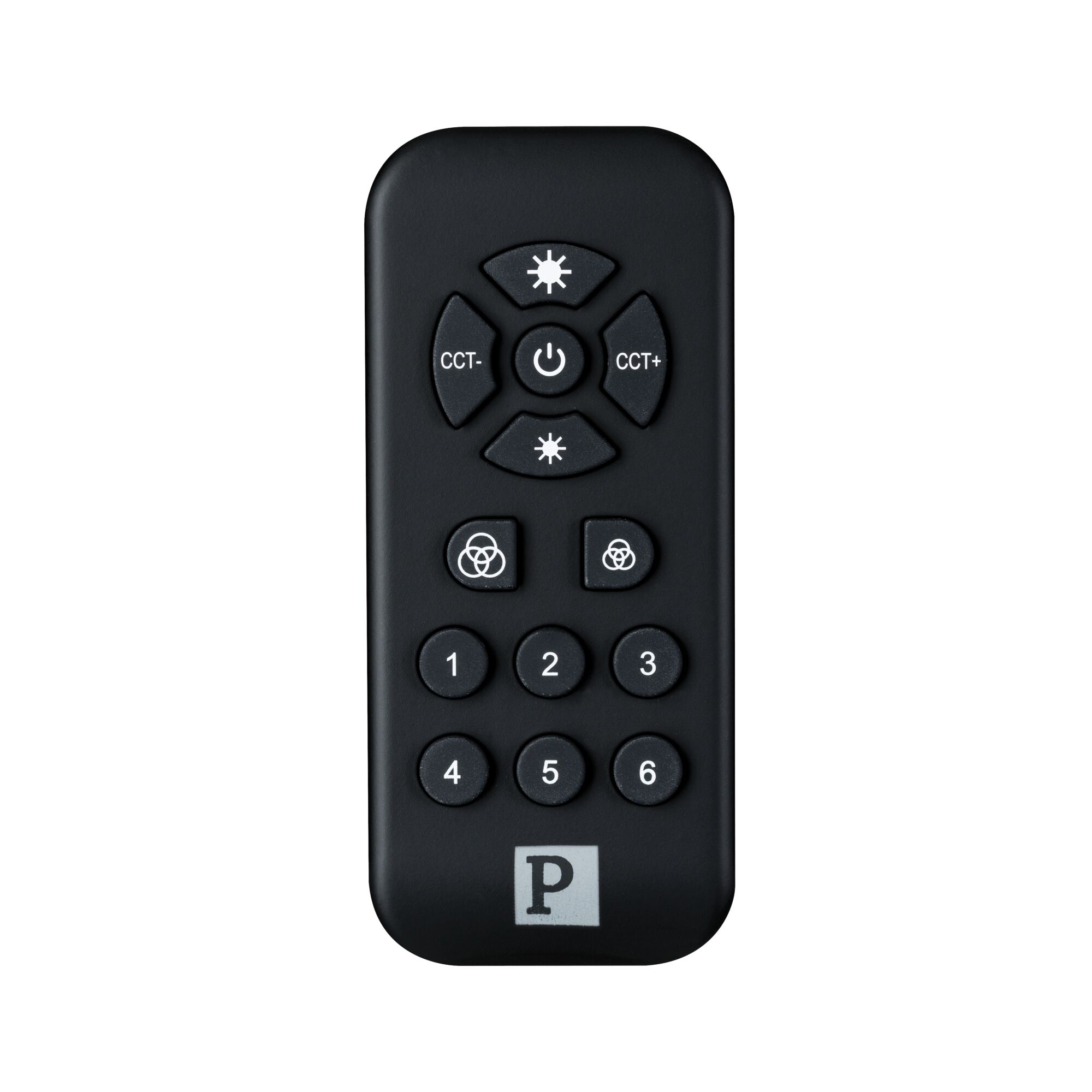 Télécommande noire avec boutons pour régler la lumière et la température de couleur des LED