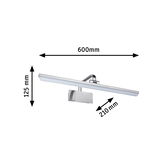 Silver brushed aluminum LED wall light measuring 600x125x210 mm for modern indoor lighting