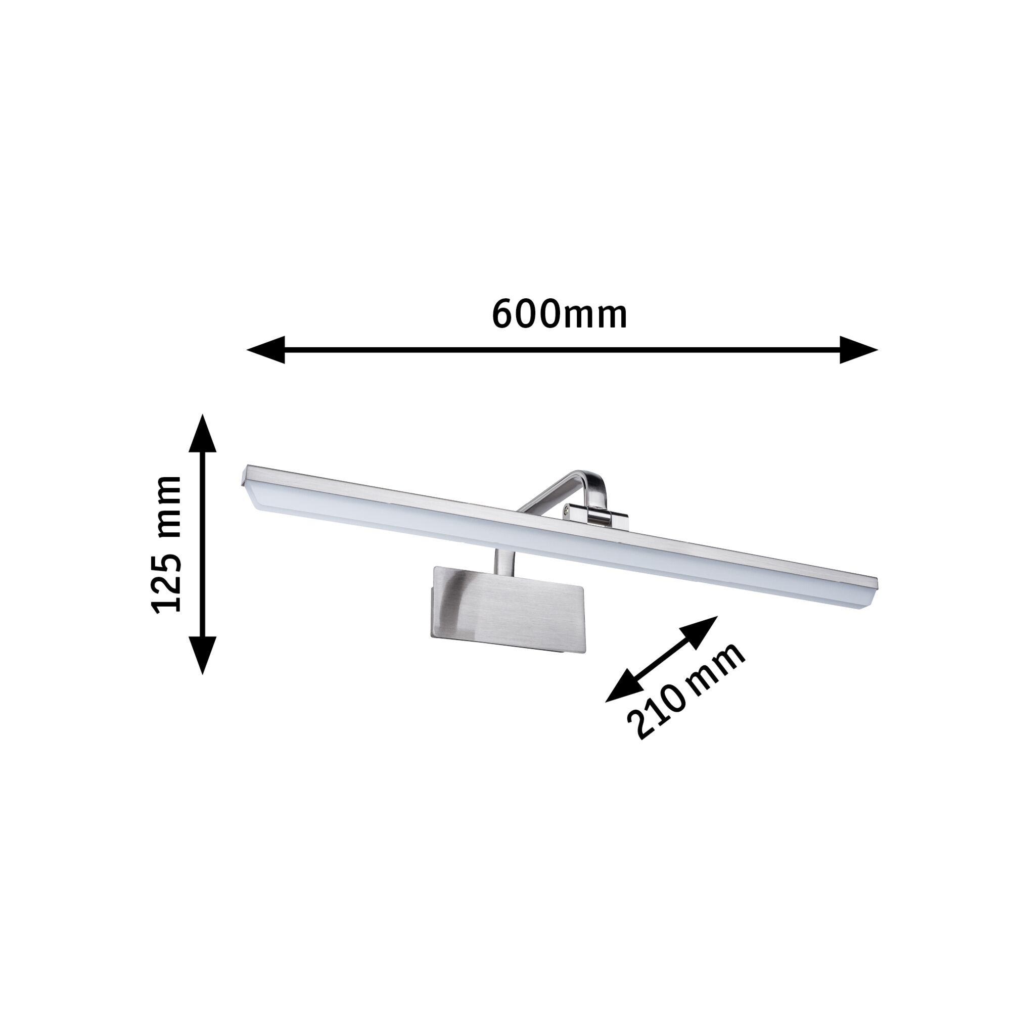 LED-Wandleuchte aus gebürstetem Aluminium in Silber mit Maßen 600x125x210 mm für moderne Beleuchtung