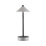 Modern table lamp with black metal rod and grey leather shade and base for stylish lighting