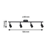 Schwarze LED-Deckenleuchte mit vier verstellbaren Spots aus Metall, 584 mm breit, moderne Innenbeleuchtung