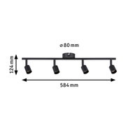Black metal LED ceiling light with four adjustable spotlights, 584 mm wide, modern indoor lighting fixture