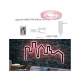 Bande LED avec télécommande et adaptateur, lumière rose pour décoration murale silhouette de ville.