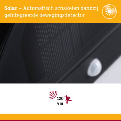 Zonne-energie bewegingssensor met 120° detectiehoek en 4 meter bereik voor buitenverlichting