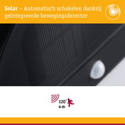 Zonne-energie bewegingssensor met 120° detectiehoek en 4 meter bereik voor buitenverlichting