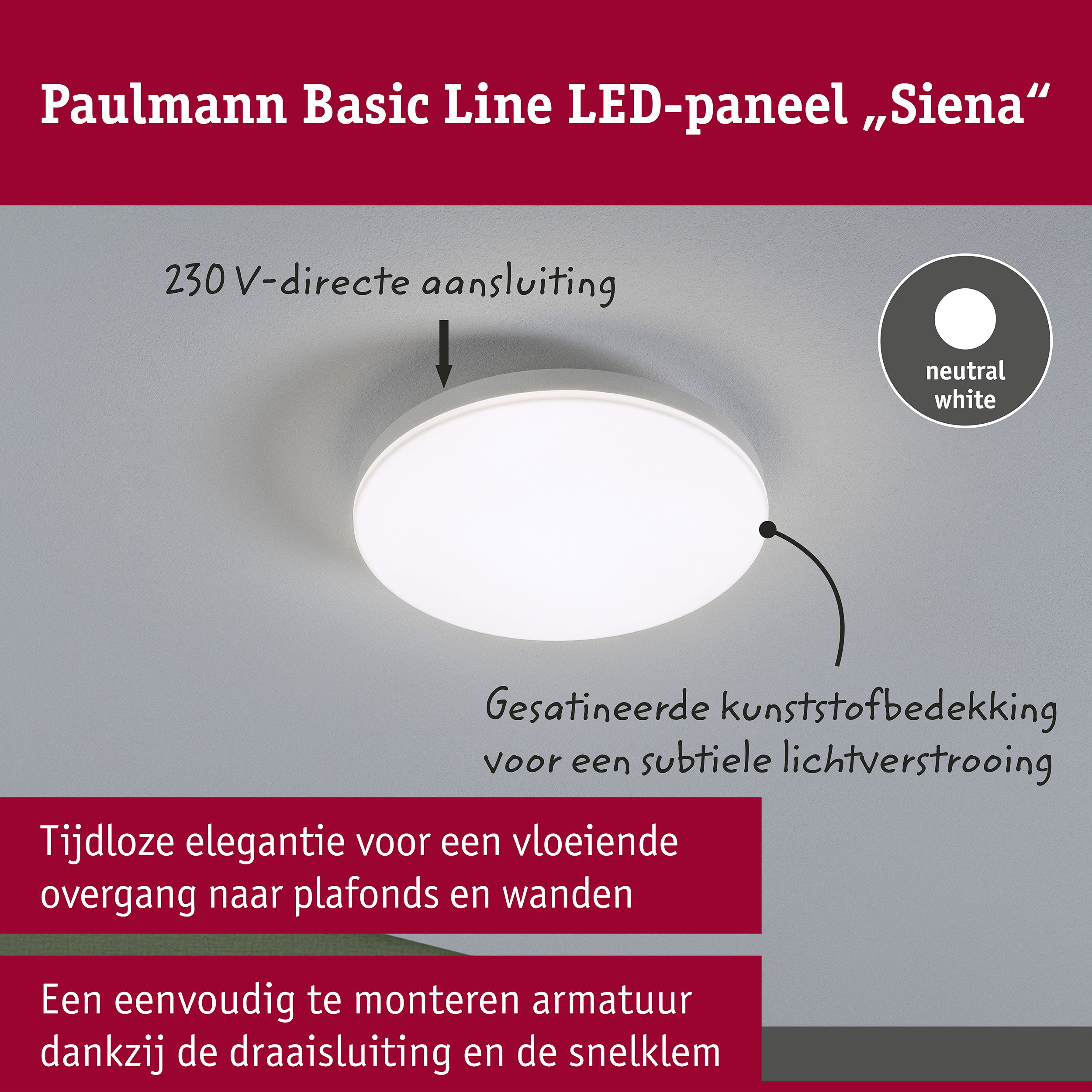 LED-plafondlamp Siena 4000K 220mm 1100lm 230V 12,3W