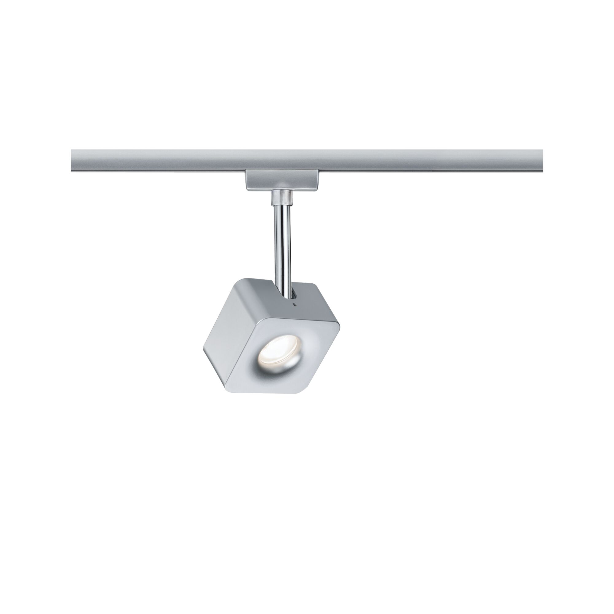 Cube 77x165mm 2700K 8W 520lm 230V Chrome mat/Chrome Spot LED carré moderne en métal argenté pour système de rails d'éclairage avec tête réglable