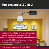 Spot encastré LED Nova blanc avec câble noir pour éclairage intérieur économe en énergie