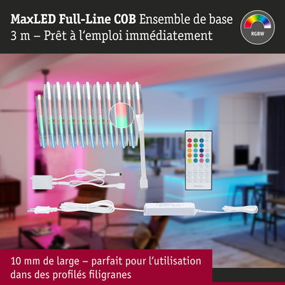 Bande LED MaxLED Full-Line COB RGBW 3m avec télécommande et alimentation pour profils fins