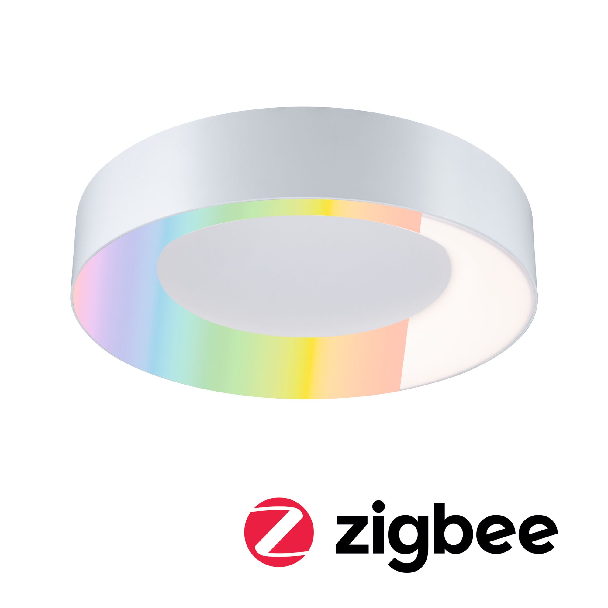 Runde weiße Deckenleuchte mit RGB-Farbwechsel und moderner LED-Technik für smartes Licht