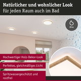 Runde Deckenleuchte mit hochwertigem Holz-Dekor-Look in Beige, spritzwassergeschützt für Badezimmer.