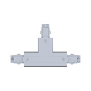 Grey metal T-shaped connector with screws for track lighting systems and electrical connections