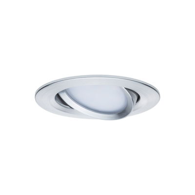 Round recessed spotlight in brushed silver aluminum with adjustable LED light for home lighting