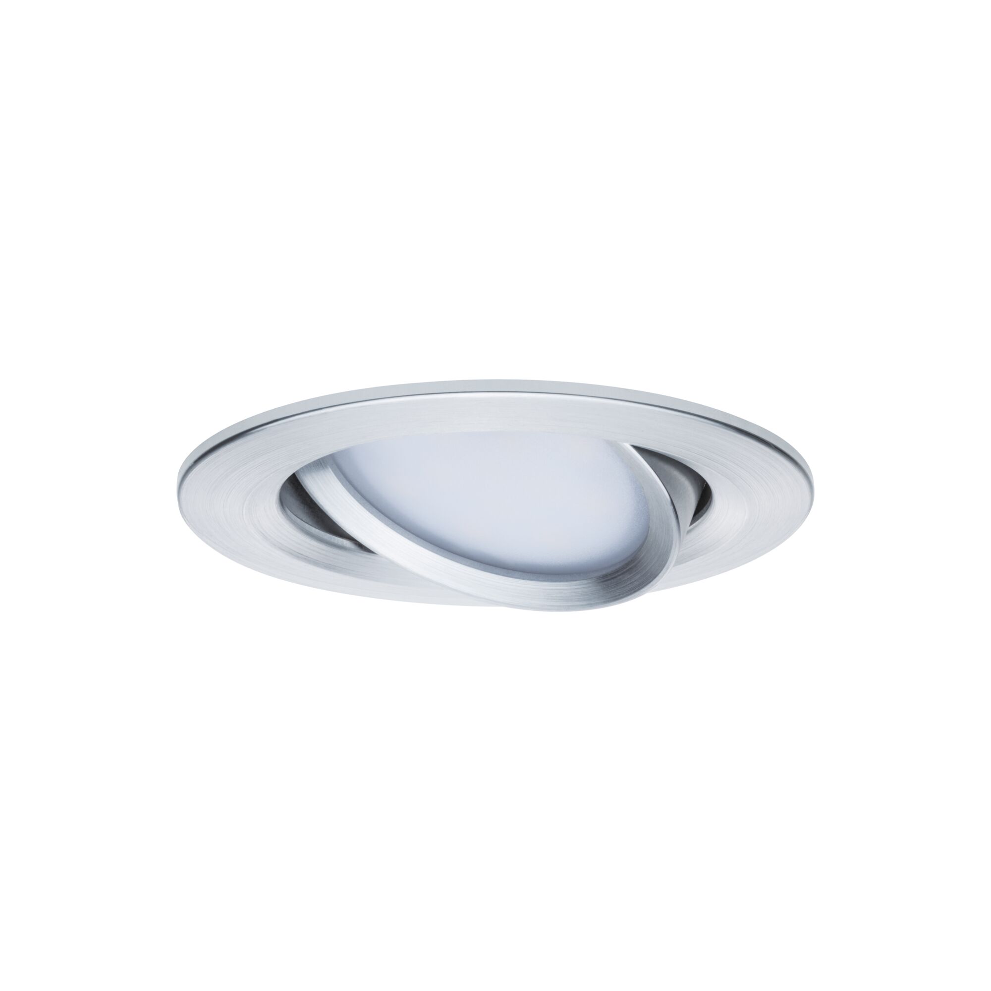 Round recessed spotlight in brushed silver aluminum with adjustable LED light for home lighting
