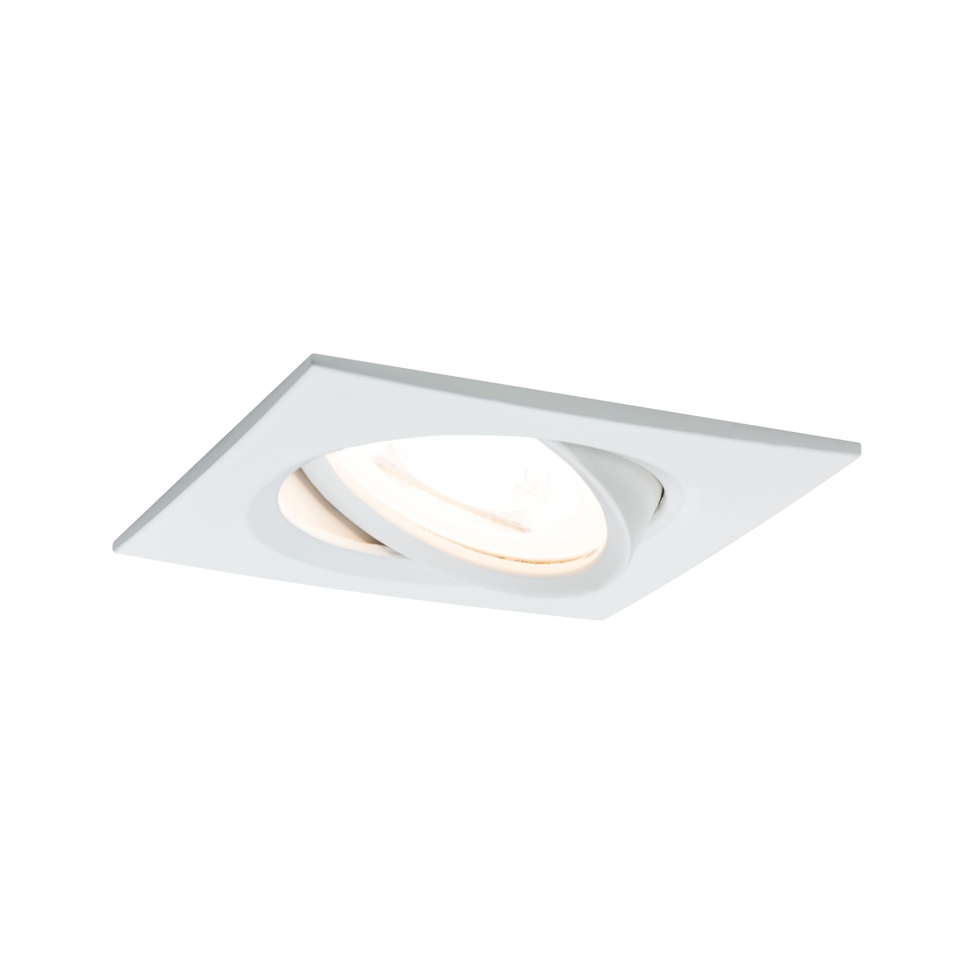 Weißer quadratischer Einbaustrahler aus Metall mit schwenkbarem Spot für moderne LED-Beleuchtung