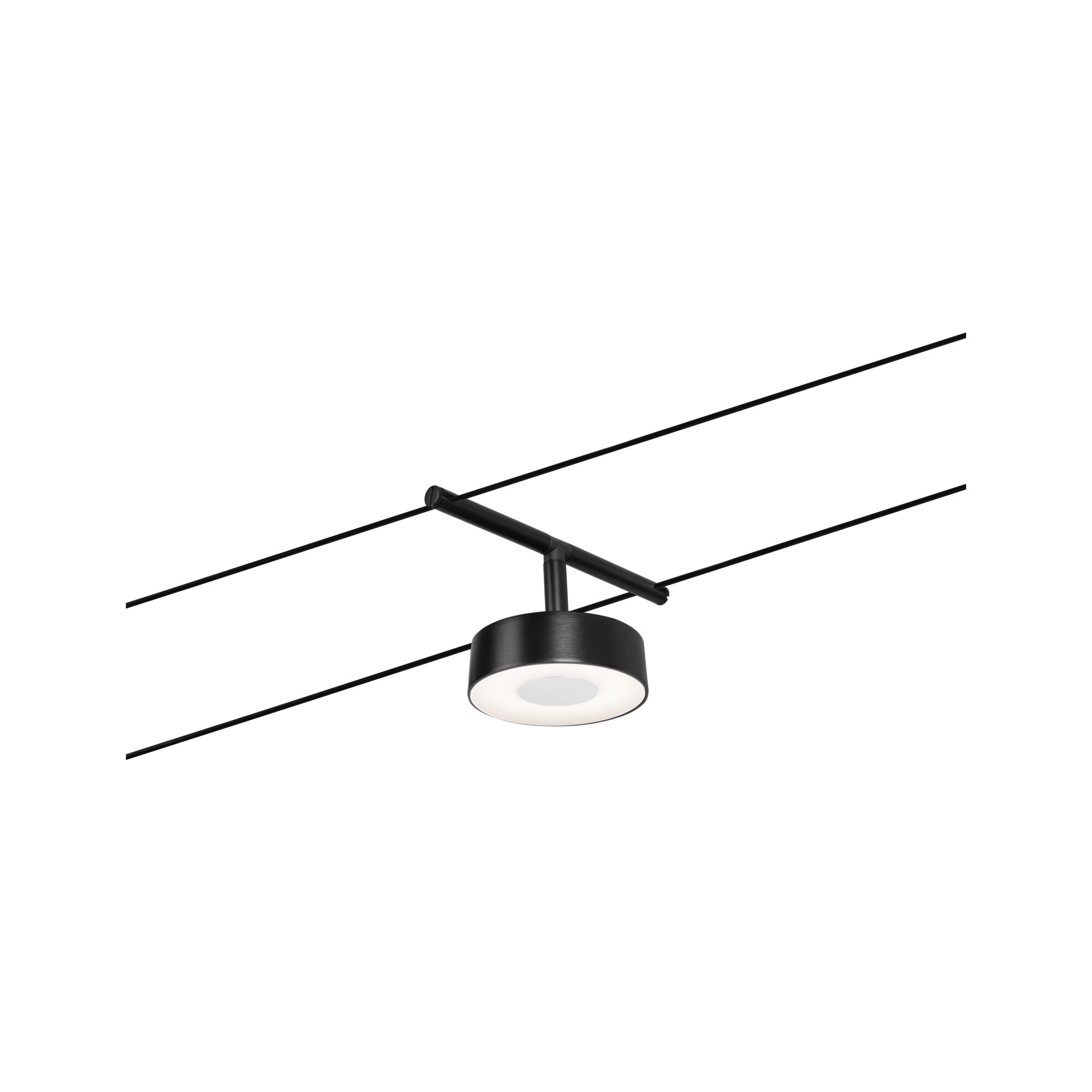 Black LED cable spotlight with round plastic diffuser for modern lighting solutions