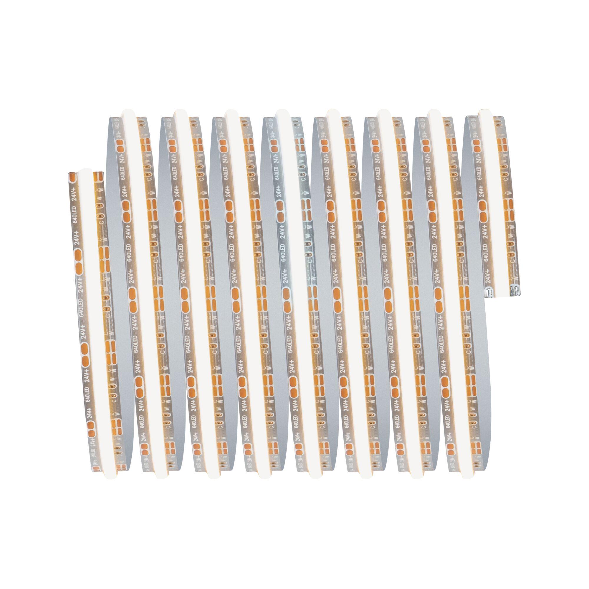 Bande LED flexible 24V avec LEDs blanches et contacts orange pour éclairage polyvalent.