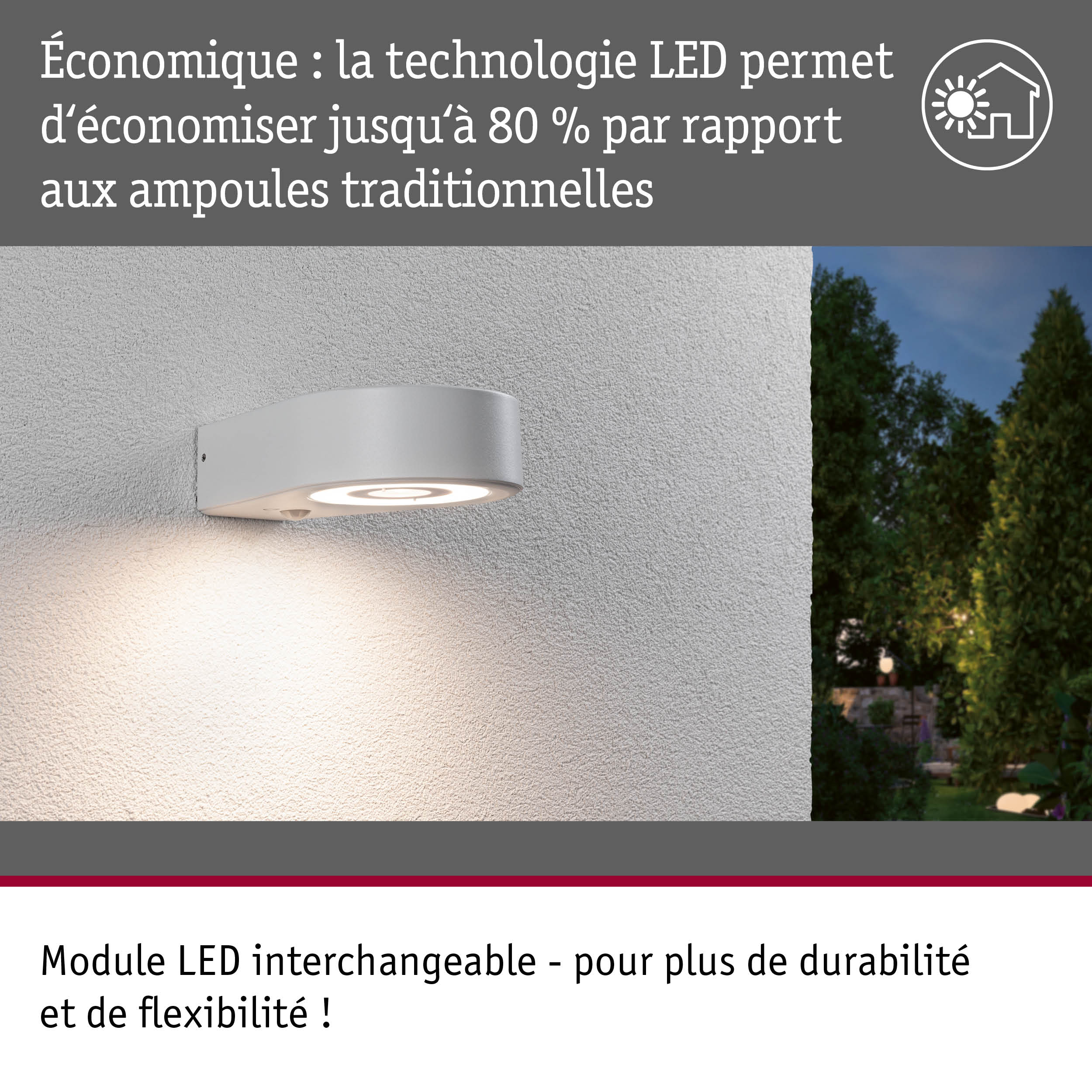 Applique murale extérieure LED grise moderne avec technologie LED économique et module LED interchangeable