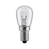 Kleine heldere glazen gloeilamp met metalen schroefbasis, geschikt voor verlichting.