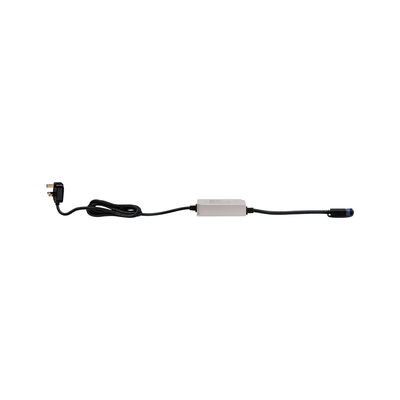 Electric connection cable with white inline device and black plug for LED lighting systems