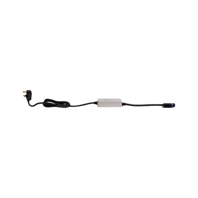 Electric connection cable with white inline device and black plug for LED lighting systems