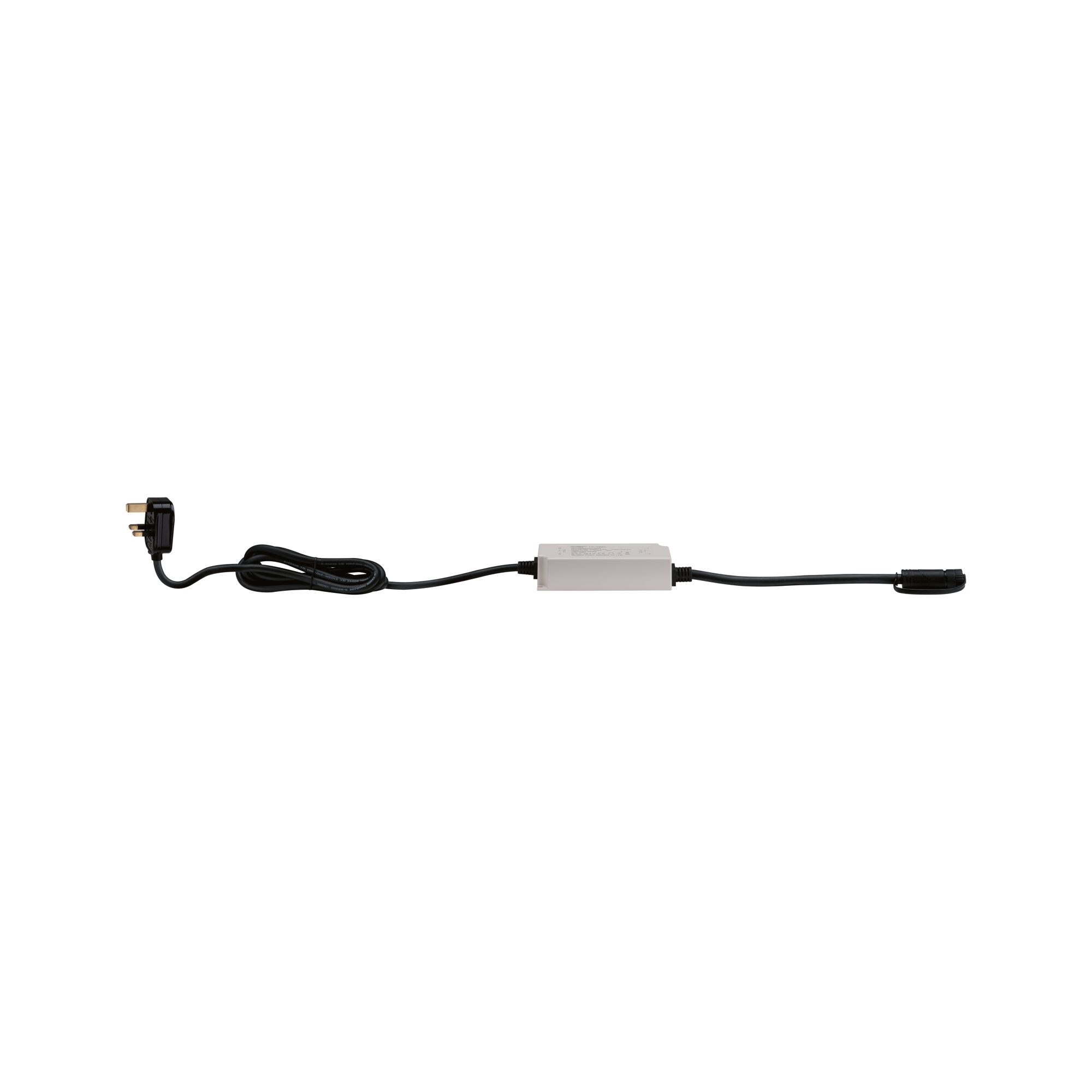 Plug & Shine Power Supply UK IP67 230/24V 75VA Grey Electric connection cable with white inline device and black plug for LED lighting systems