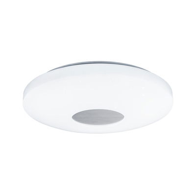 Round white acrylic ceiling light with star effect and silver metal center for living spaces