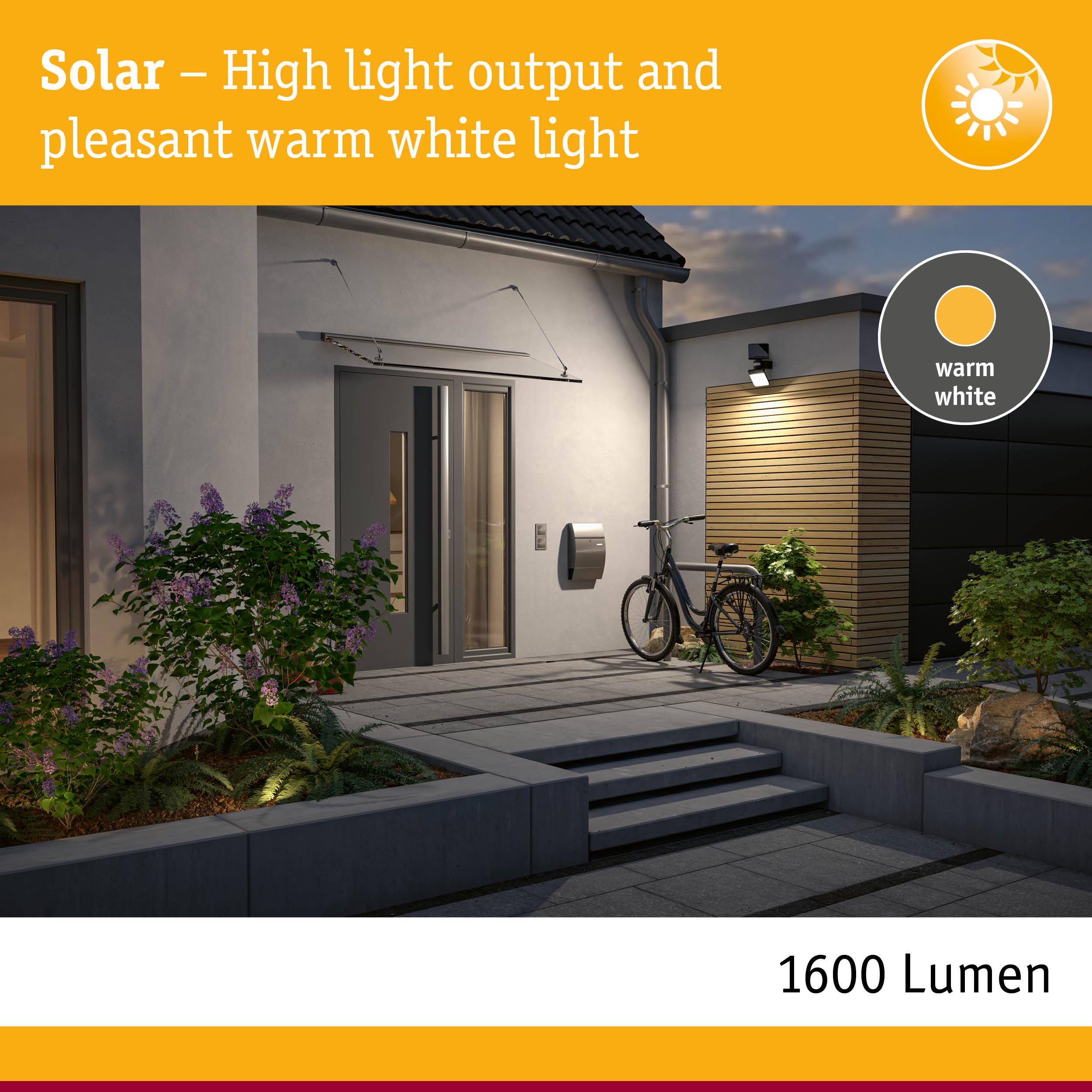 Outdoor light with warm white glow and 1600 lumens for garden and home with high light output
