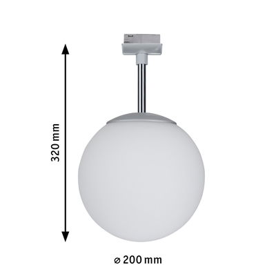 Plafonnier rond en verre blanc avec support métal argenté, diamètre 200 mm, hauteur 320 mm