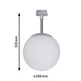 Round ceiling light with white glass and silver metal holder, 200 mm diameter, 320 mm height