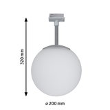 Round ceiling light with white glass and silver metal holder, 200 mm diameter, 320 mm height