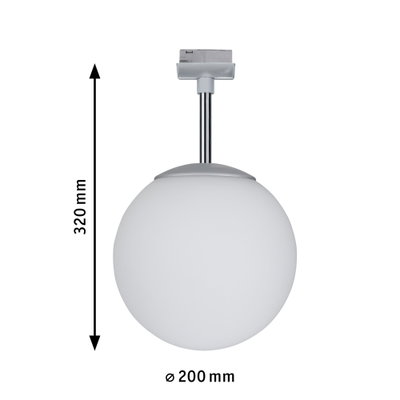 Runde Deckenleuchte mit weißem Glas und silbernem Metallhalter, 200 mm Durchmesser, 320 mm Höhe