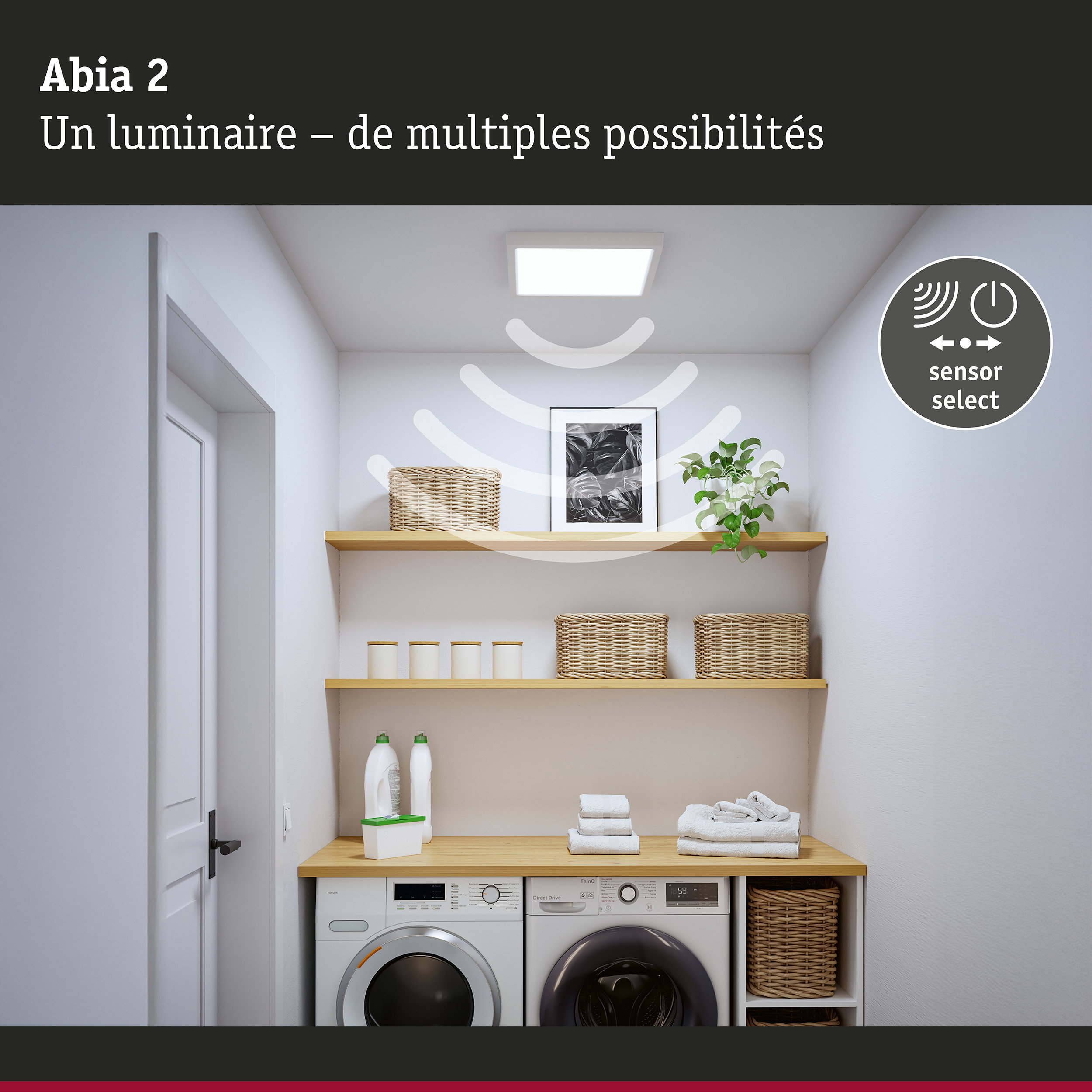 Panneau LED Abia 2 White Select Détecteur de mouvement crépusculaire (HF) carré 400x400mm 16W 1400lm White Select Blanc