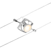 Silberner LED-Seilstrahler aus Metall mit warmweißem Licht für moderne Raumbeleuchtung