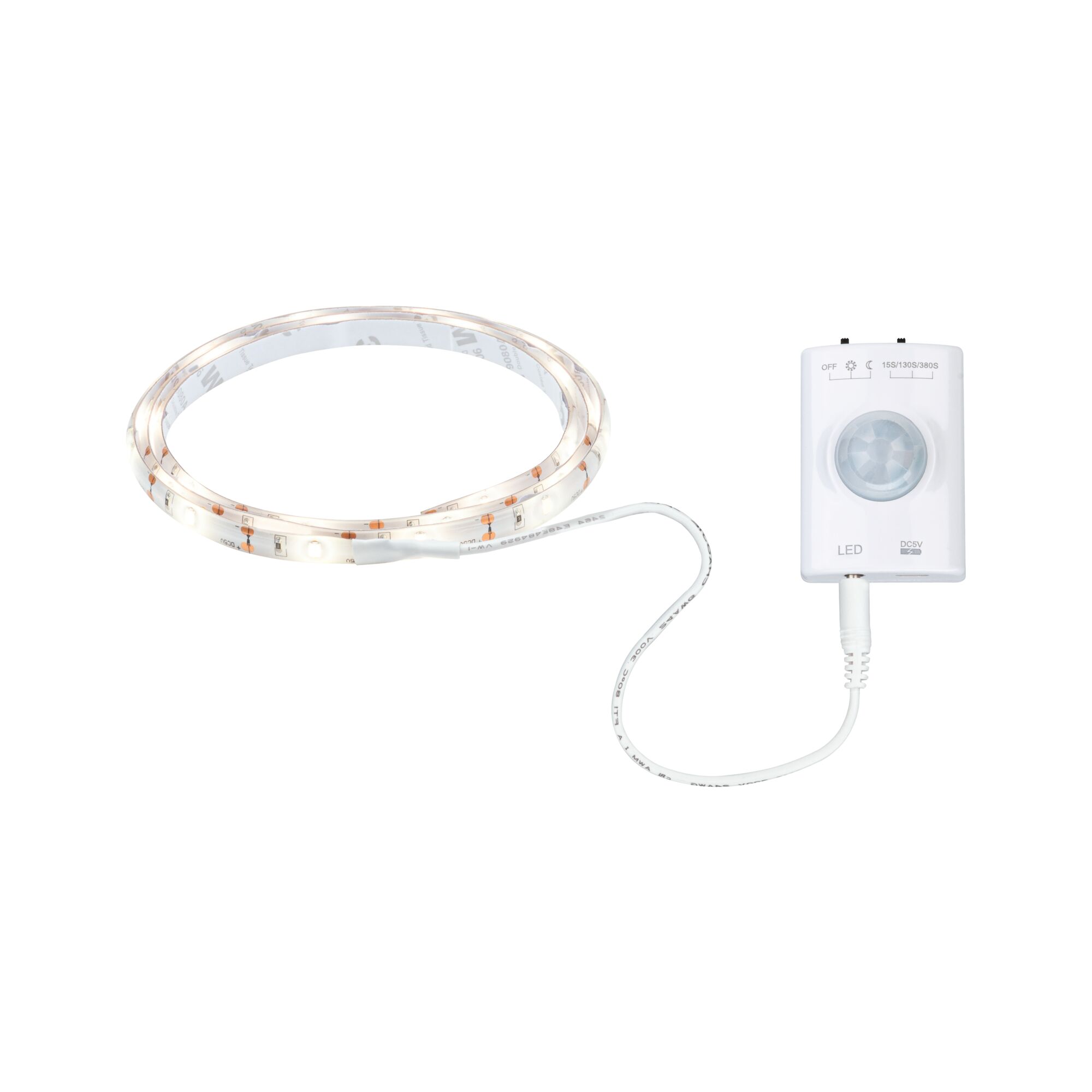 White LED strip light with motion sensor, flexible indoor lighting strip for home use