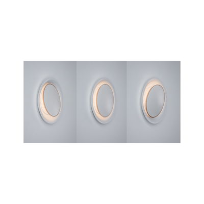 Drei weiße LED-Wandleuchten mit warmweißem Licht und rundem Design für moderne Innenbeleuchtung