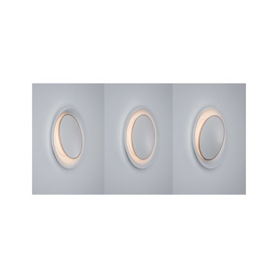 Three white LED wall lights with warm white glow and round design for modern indoor lighting