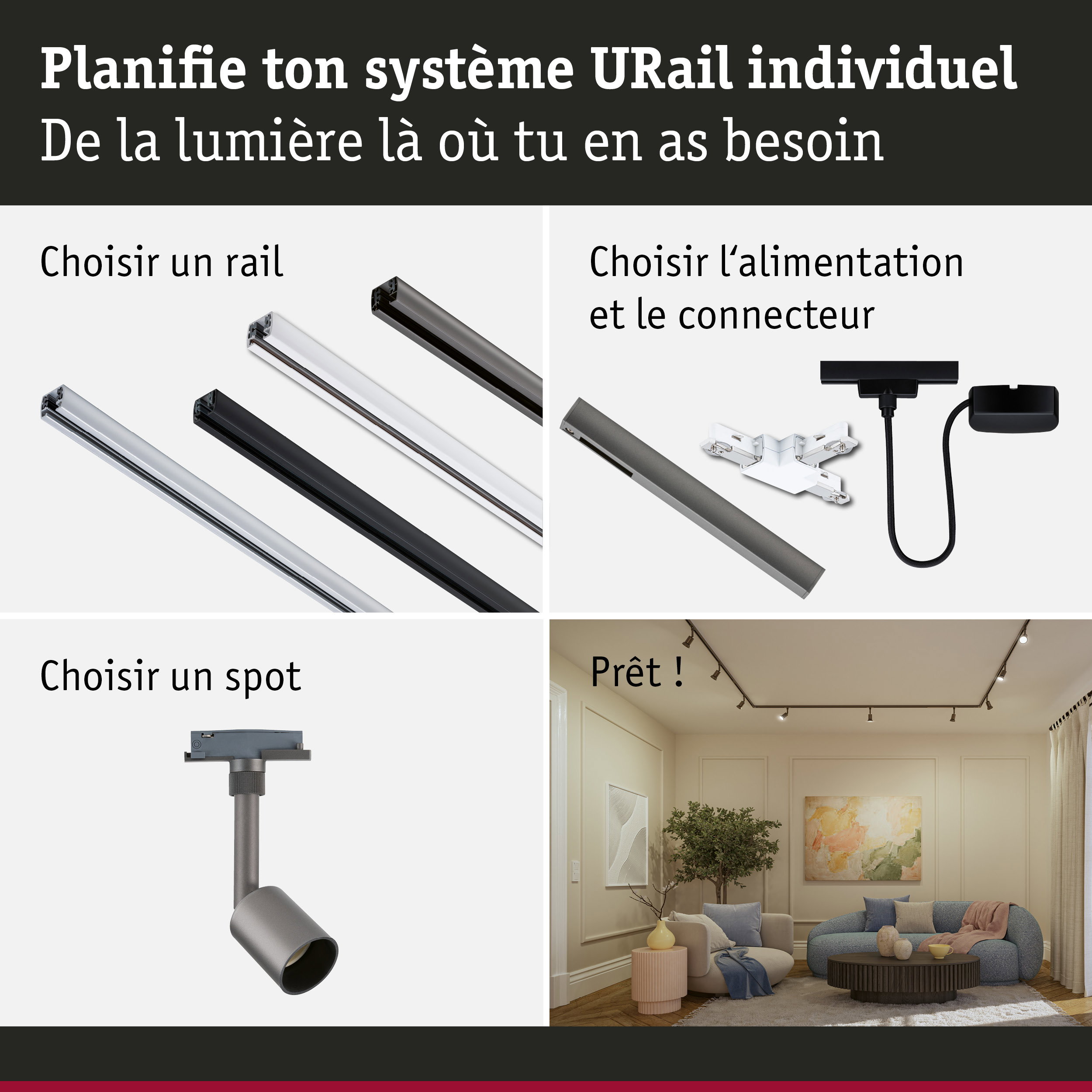 URail Spot sur rail Salt GU10 max. 10W gradable 230V Titanium