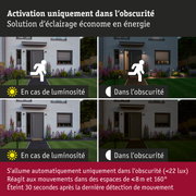 Comparaison de l'éclairage d'une maison en jour et nuit avec activation par détecteur de mouvement