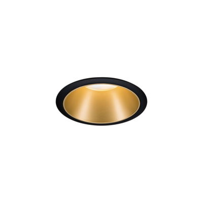 Round LED recessed spotlight with black frame and gold reflector for modern indoor lighting