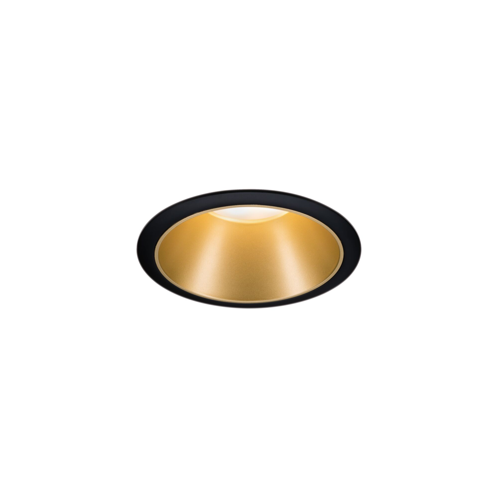 Rundes LED-Einbaustrahler mit schwarzem Rahmen und goldfarbenem Reflektor für moderne Innenbeleuchtung