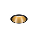 Rundes LED-Einbaustrahler mit schwarzem Rahmen und goldfarbenem Reflektor für moderne Innenbeleuchtung