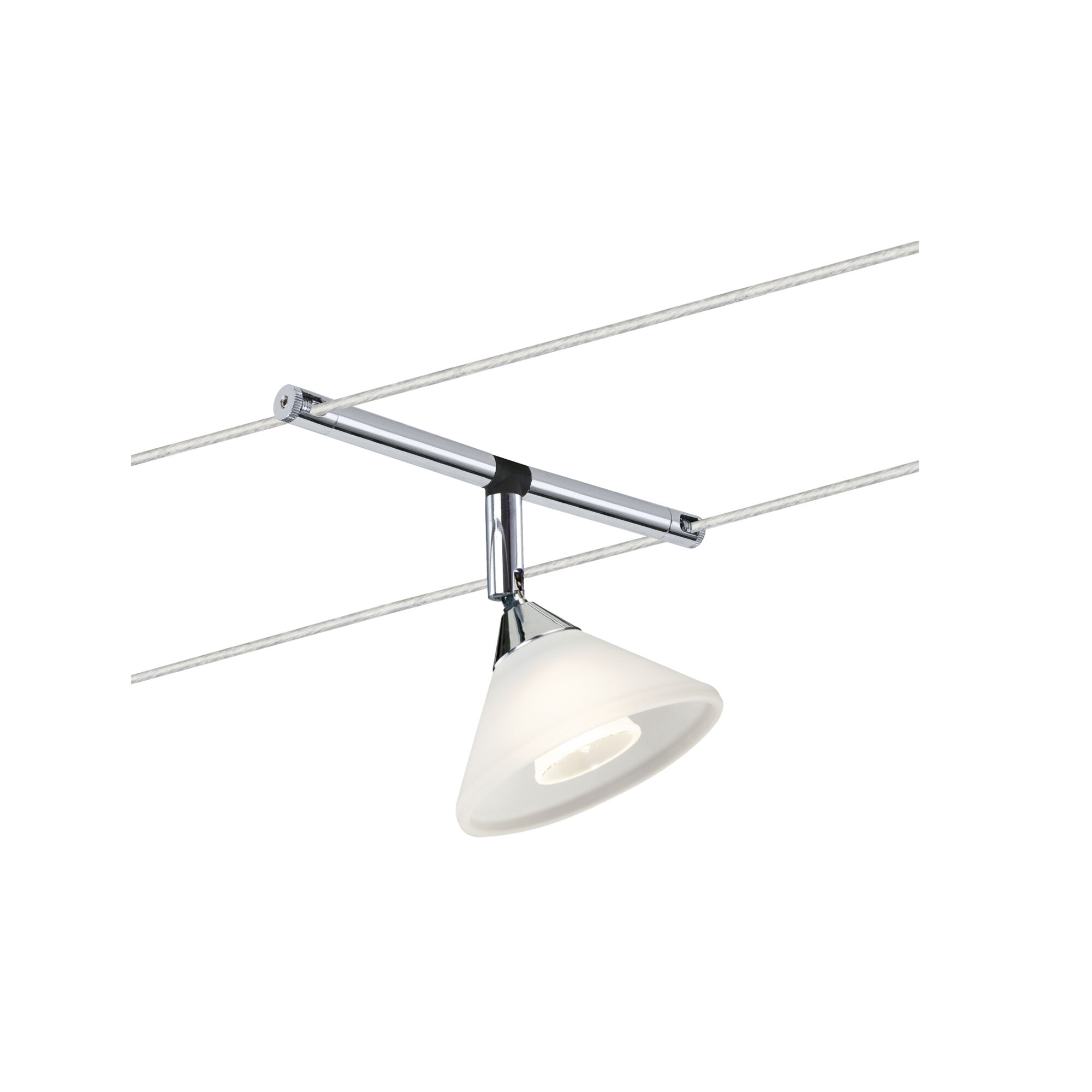Seilsystem Colmar Einzelspot GU4 max. 10W dimmbar 12V Chrom/Satin Moderne Seilspotleuchte mit verchromtem Metall und weißem Glas für flexible Raumbeleuchtung