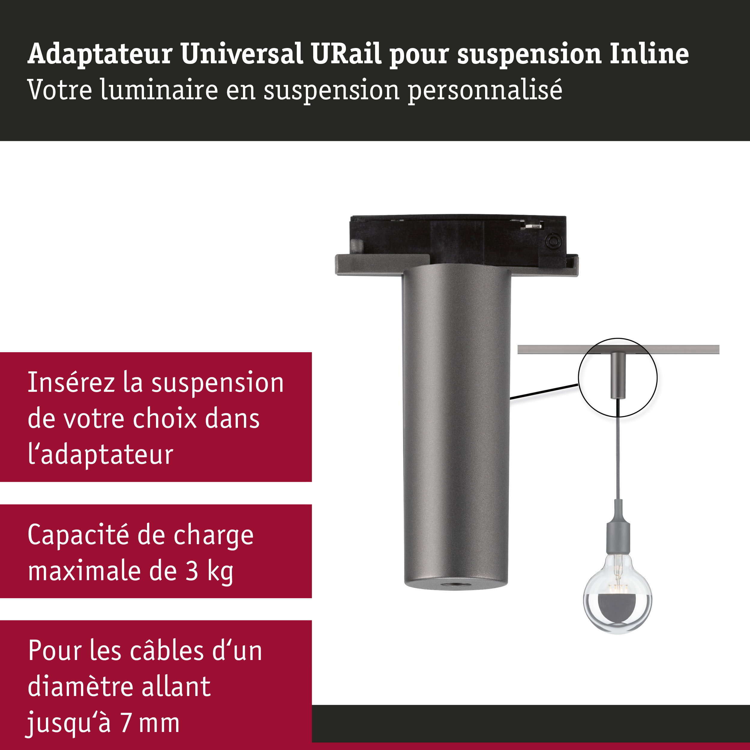 URail Adaptateur de suspension Universal max. 50W 230V Titanium